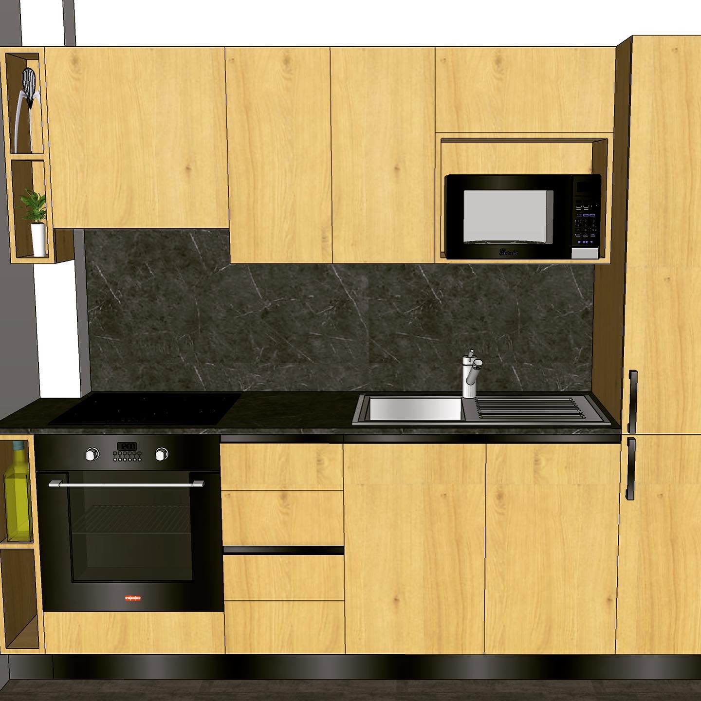 Plan 3D d'une cuisine en bois